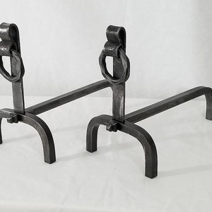 Fireplace Andirons with Iron Rings, forged iron fireplace screen