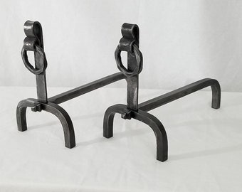 Fireplace Andirons with Iron Rings, forged iron fireplace screen