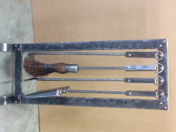 Fireplace Tool Set Hand Forged With Copper Rivets Etsy