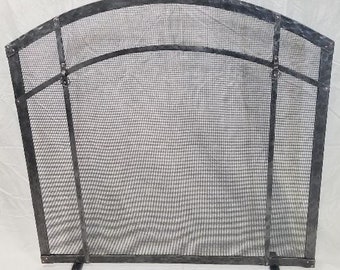 Handmade Forged Iron Fireplace Screen: Craftsman Mission Style Hearth Decor