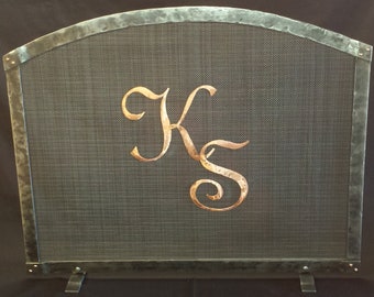 Arched Fireplace screen personalized monogram copper