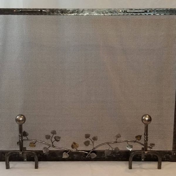 Fireplace screen Forged Iron Screen with Aspen Branch Detail mens gift