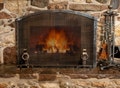 Arched handmade Fireplace Screen with Ring Andiron Feet, Hammered Iron