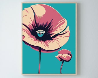 Impresión digital de flor de nacimiento de agosto - Pop Art Poppy Wall Art - Decoración vibrante del hogar - Regalo de cumpleaños único