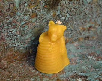 Beeswax candle bear with skep 2.5&quot;