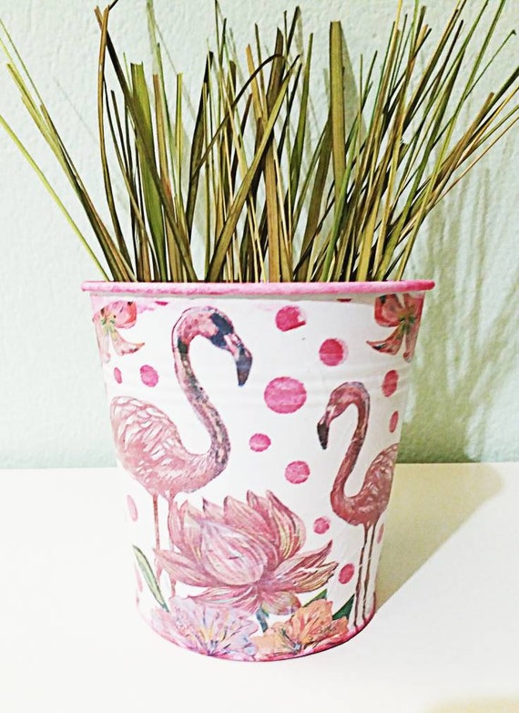 Flamingo Metal Pot French Decor Flower Vase Flamingo Country Etsy