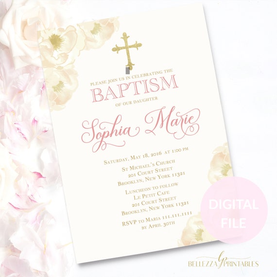 ivory gold pink baptism invitation girl baptism printable pink