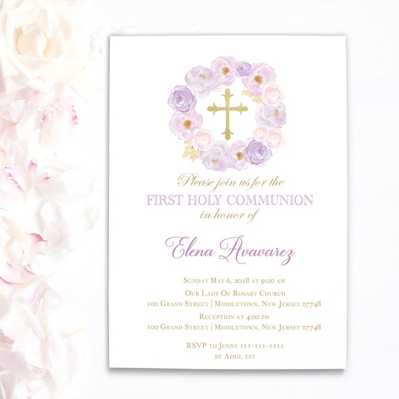 Purple Communion Invitations Girl Communion Invites First Etsy