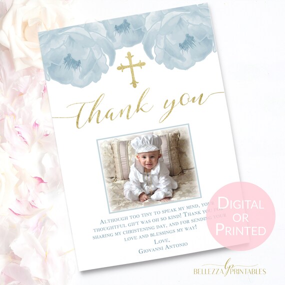 Elegant Boy Baptism, Boy Baptism Invite, Boy Baptism Thank You, Thank You Card, Photo Thank you Il_570xn