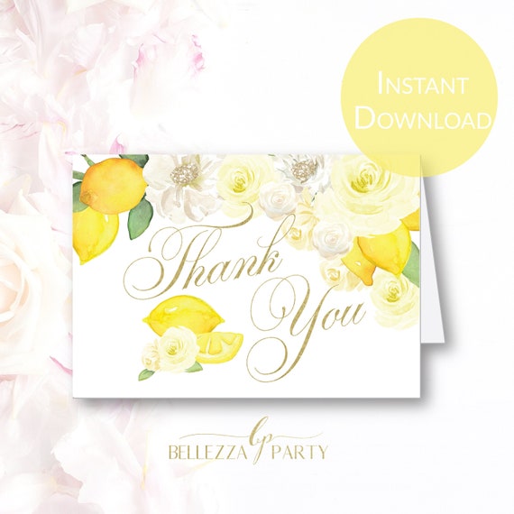 Lemon Thank You Card | Digital Thank You Card with Lemons | Elegant Lemon Blank inside Thank You Card | Printable Thank You Card Il_570xn