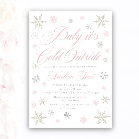 Baby Shower Invitations for a Winter Baby Shower, Girl Baby Shower Invitations, Baby its cold Outside, Snowflakes Il_570xn