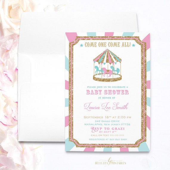 Carousel Baby Shower Invitations Girl Princess Baby Shower Girl Carousel Baby Shower Invitations Girl Princess Baby Shower Girl