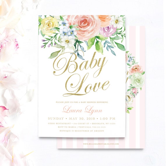 Spring Baby Shower Invitations Floral Baby Shower Printed