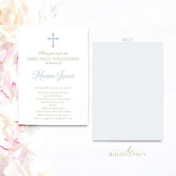 Printed First Holy Communion Invitation Boy Simple Boy Etsy