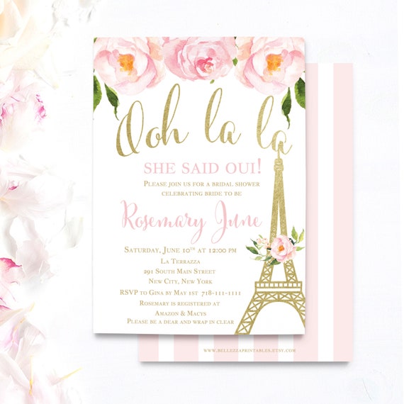Paris Bridal Shower Invitations | Eiffel tower invites | Parisian theme bridal shower | French bridal shower | garden chic | Il_570xn