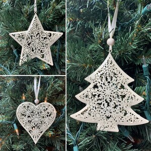 Christmas ornament set - shabby style Christmas decor - Holiday decor set of 3