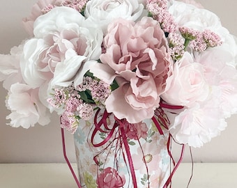 Small pink flower arrangement kitchen decor - floral Summer decor