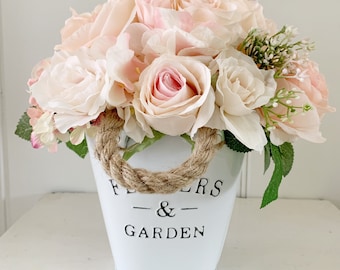 Blush pink flower arrangement farmhouse decor - floral cottage chic decor
