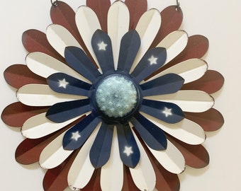 Patriotic 4th of July party decor - metal flower wreath attachments - red white and blue wall decor