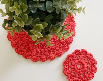 Farmhouse Fall table decor crochet coaster - kitchen placemat - mandala style doily home decor