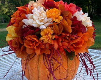 Fall pumpkin centerpiece - Farmhouse Autumn decor - floral housewarming gift