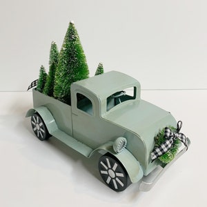 Blue farm truck Christmas decor - Farmhouse kitchen decor pick up truck - tiered tray decor