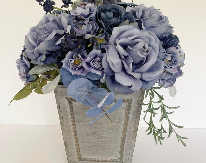 Blue and Gray Farmhouse Flower Decor Rustic Floral Arrangement Living ...