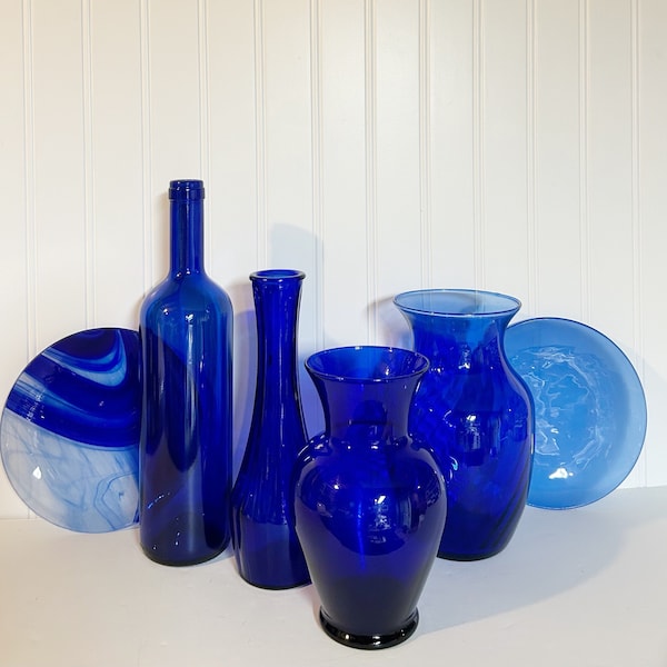 Cobalt blue vintage glassware - glass home decor