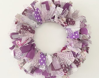 Purple rag wreath - Farmhouse kitchen cabinet decor - 13&quot; nursery wall decor - gift for purple lover