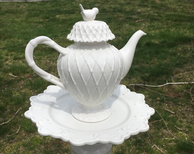 White Teapot Whimsy Teapot Garden Decoration Ceramic Etsy