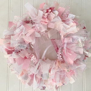 13&quot; pink rag wreath - nursery wall decor - girls room decoration