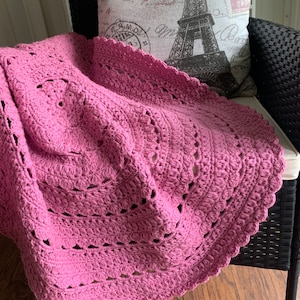 Round crochet baby girl blanket - handmade baby shower gift - heirloom throw