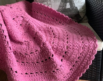 Round crochet baby girl blanket - handmade baby shower gift - heirloom throw