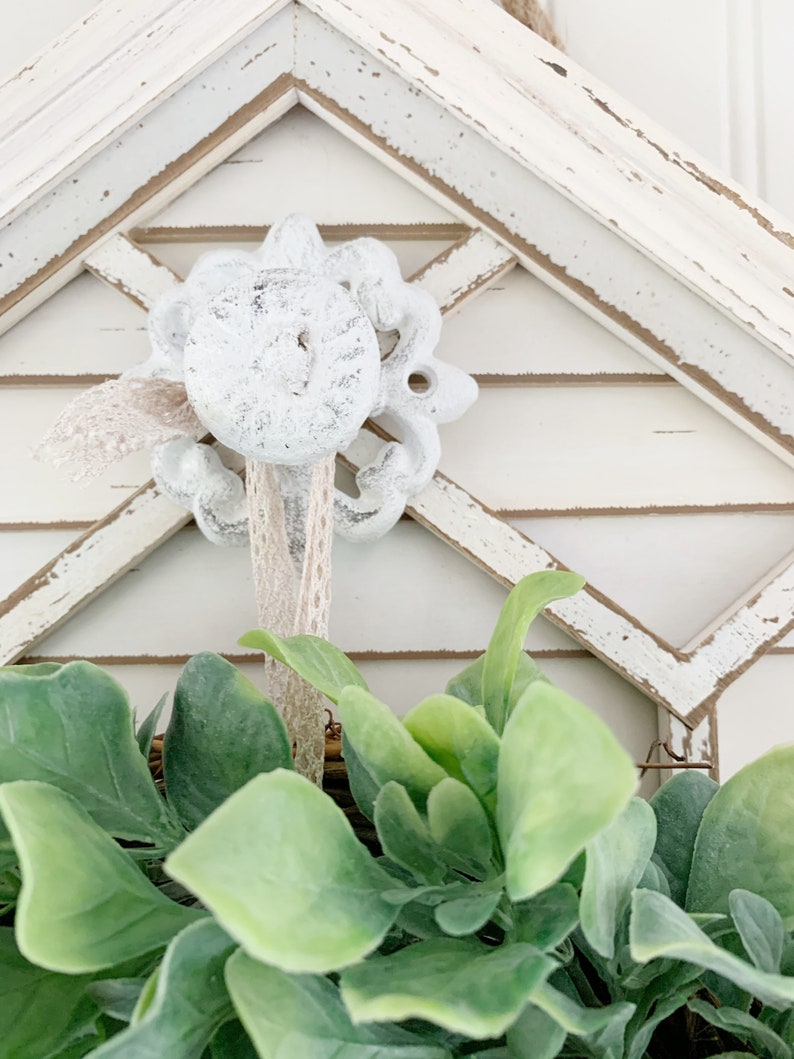 House shaped Farmhouse decor wall hanging with wreath wood Etsy