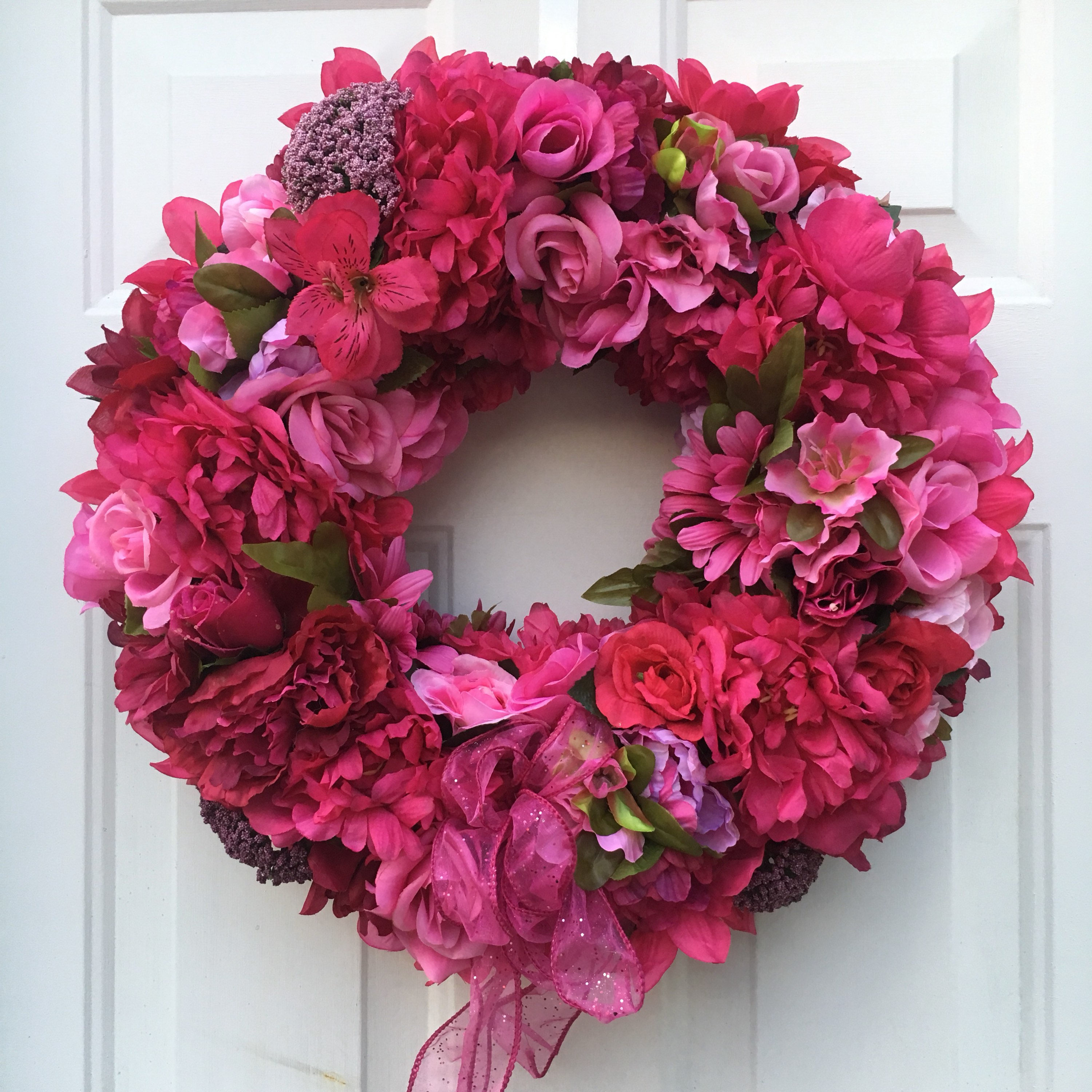 Pink flower wreath pink floral wreath pink spring wreath Etsy