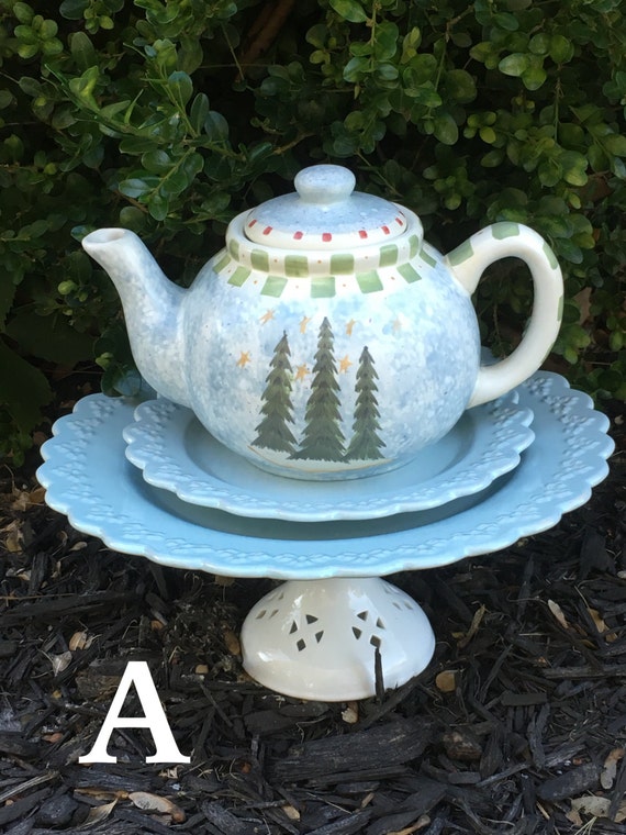 Upcycled ceramic teapot bird feeder Winter motif teapot home Etsy