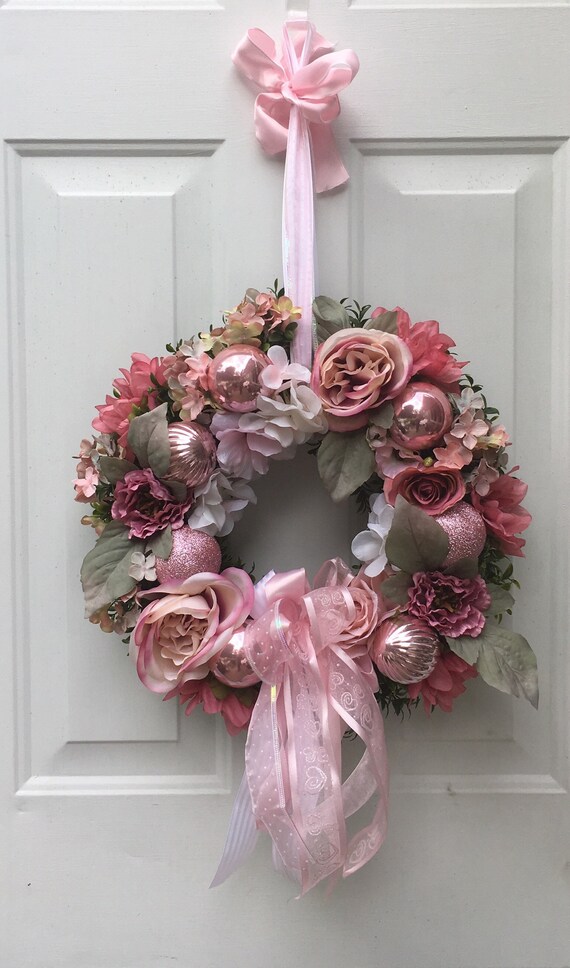 Double Door Christmas Wreath In Antique Pink Shabby Chic Christmas Decor Elegant Holiday Decor Boxwood Christmas Wreath