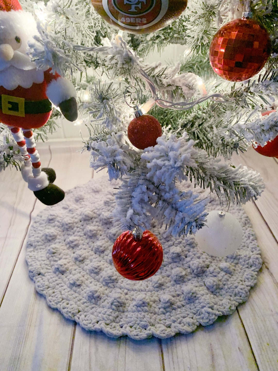 Gray Christmas Tree Skirt Farmhouse Decor Pencil Tree Crochet Collar