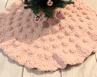 Pink Christmas tree skirt - Farmhouse Holiday decor pencil tree collar - handmade Christmas gift