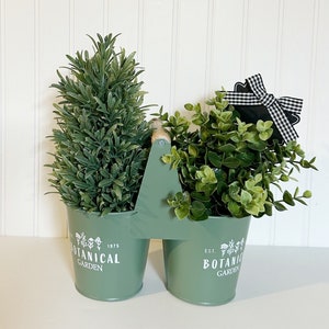 Artificial herbs in rustic metal caddy Farmhouse kitchen decor - faux herb planter