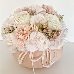Large pink Farmhouse decor floral pumpkin centerpiece - Fall wedding flower arrangement in a pumpkin