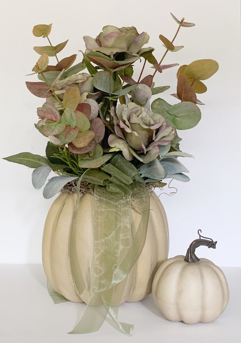 Pumpkin Farmhouse Decor Centerpiece - Fall Flower Arrangement - French ...