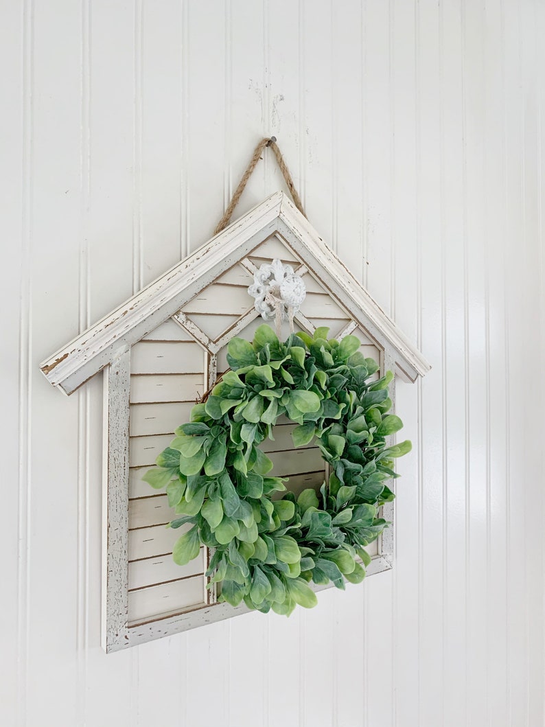 House shaped Farmhouse decor wall hanging with wreath wood Etsy
