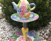 Bird lover gift - garden Mother's day gift - teapot bird feeder - upcycled dish bird feeder - repurposed garden art - ceramic garden totem