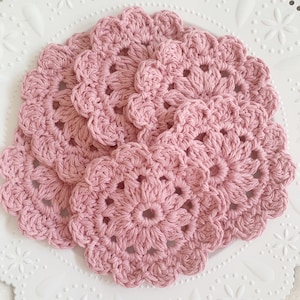 Set of 6 cotton crochet drink coasters - coffee bar decor - housewarming gift set - antique pink