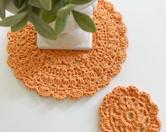 Farmhouse Fall table decor crochet coaster - kitchen placemat - mandala style doily home decor