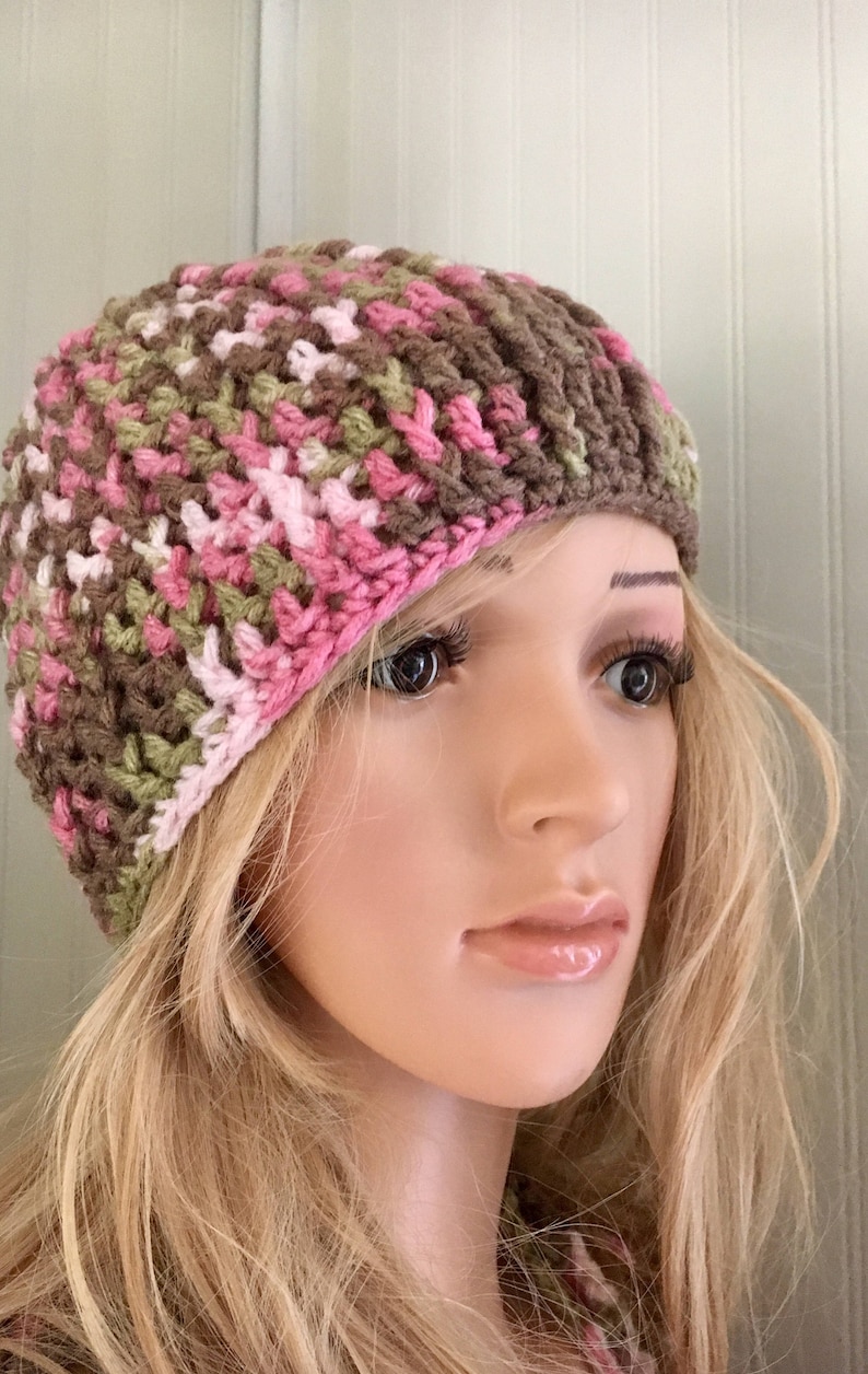Camo crochet hat for women and teenage girls crochet beanie in pink camo Fall and Winter accessory for her handmade winter hat