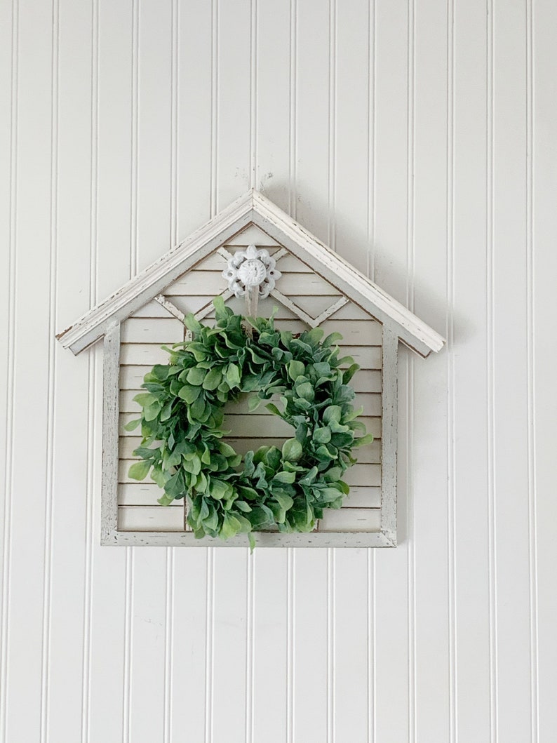 House shaped Farmhouse decor wall hanging with wreath wood Etsy
