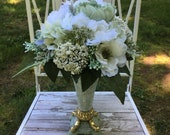 Elegant silk flower arrangement in ceramic urn - shabby chic flower decor - floral home decor accent - cottage chic bouquet in urn