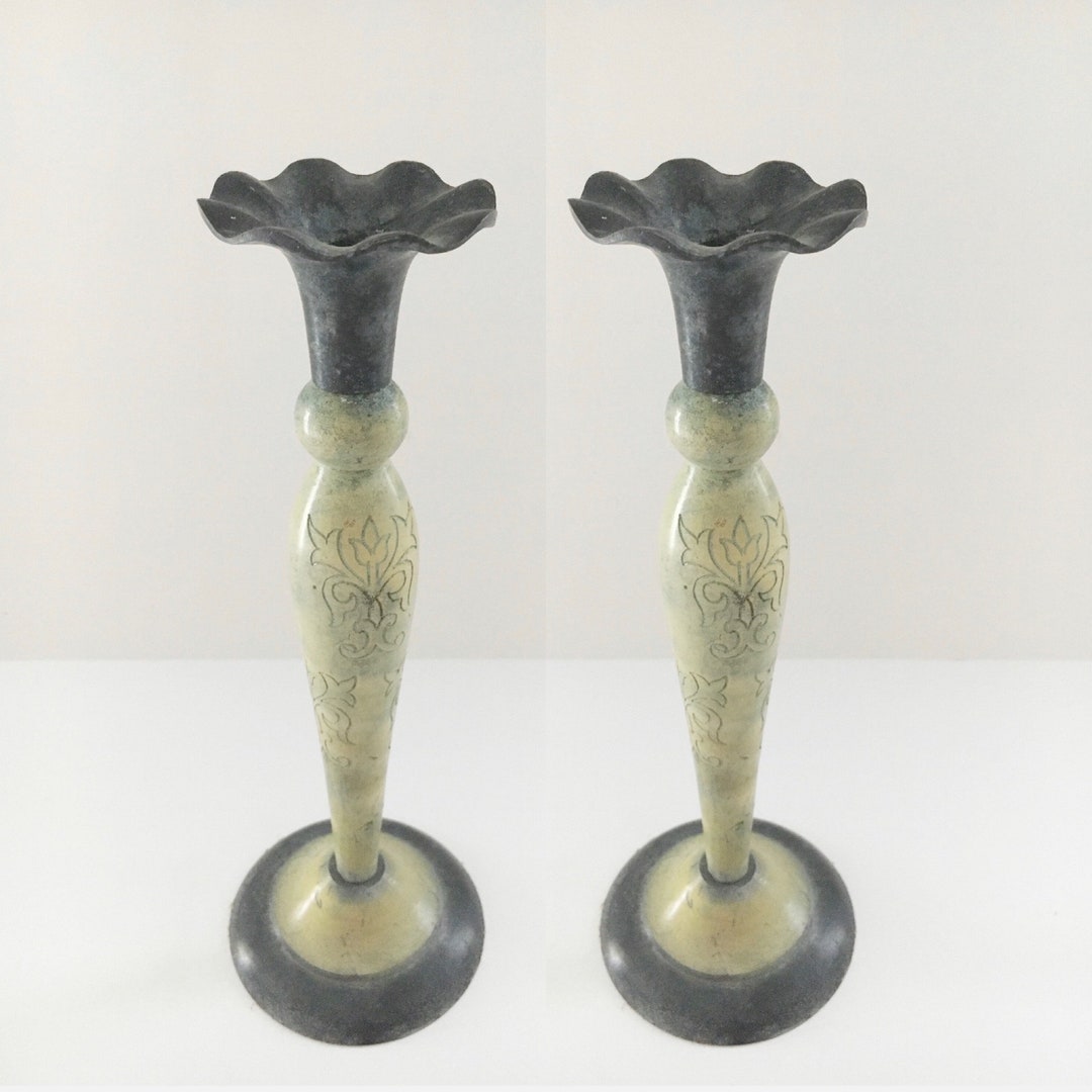 Set of 2 Vintage Metal Candlesticks - Taper Candle Holder - Vintage ...